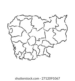 Camboja, mapa de contorno, esboço vetorial