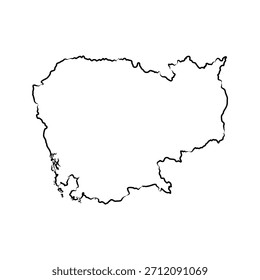 Camboja, mapa de contorno, esboço vetorial