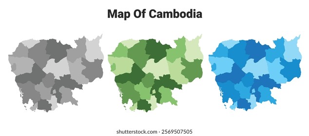 Cambodia country map in different colors