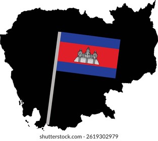 Cambodia Country Map And Flag Vector Art