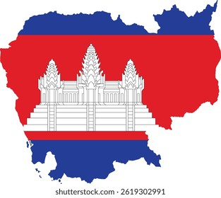 Cambodia Country Map And Flag Vector Art