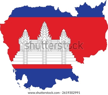 Cambodia Country Map And Flag Vector Art