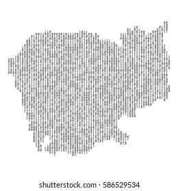 Cambodia country map made from binary code numbers.
