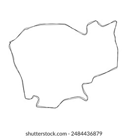 Cambodia country simplified map.Thin triple pencil sketch outline isolated on white background. Simple vector icon