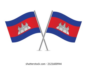 Cambodia crossed flags. Cambodian flags on white background. Vector icon set. Vector illustration.