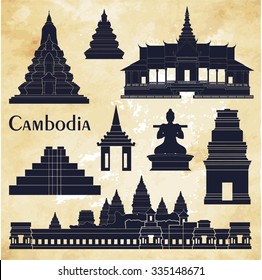 Cambodia detailed monuments. Vector illustration