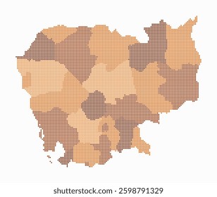 Cambodia dotted map. Digital style map of the country on white background. Cambodia shape with circle dots. Colored dots style. Small size circles. Abstract vector illustration.
