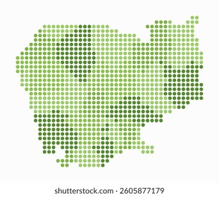 Cambodia dotted map. Digital style map of the country on white background. Cambodia shape with circle dots. Colored dots style. Large size circles. Vibrant vector illustration.