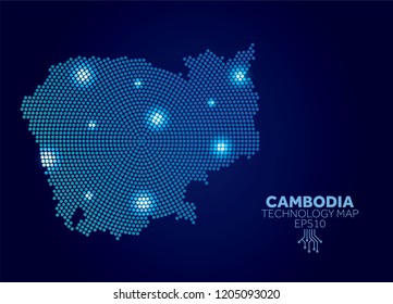 Cambodia dotted technology map. Modern data communication concept