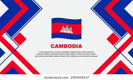 Plantilla de diseño de fondo de resumen de bandera de Camboya. Ilustración de vectores de papel tapiz del Día de la Independencia de Camboya. Banner de Camboya