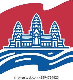 Cambodia Flag with Angkor Wat Symbol in Red and Blue Stripes