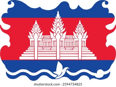 Cambodia Flag with Angkor Wat Symbol in Red and Blue Stripes