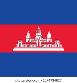 Cambodia Flag with Angkor Wat Symbol in Red and Blue Stripes