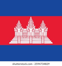 Cambodia Flag with Angkor Wat Symbol in Red and Blue Stripes