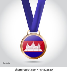 Cambodia Flag in Bronze Medal. Olympic Game Bronze Medal. Vector Illustration