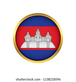 Cambodia flag button, Golden on a white background,flag of Cambodia Round badge or icon isolated. Vector illustration.