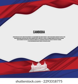 Cambodia flag design. Waving Cambodia flag made of satin or silk fabric. Vector Illustration.