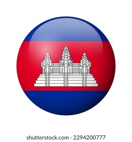 Cambodia flag - glossy circle badge. Vector icon.