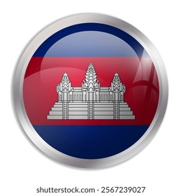 Cambodia flag - glossy circle button displays a colorful flag representing a country cultural identity and heritage. The essence of national pride and unity.