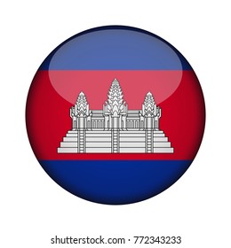 cambodia Flag in glossy round button of icon. cambodia emblem isolated on white background. National concept sign. Independence Day. Vector illustration.