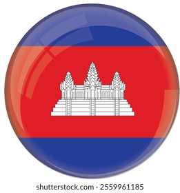  Cambodia flag with glossy rounded button for football team and national emblem	