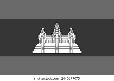 Bandera de Camboya - ilustración vectorial monocromática en escala de grises. Bandera en blanco y negro