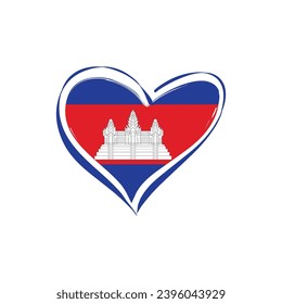 Cambodia flag with a heart shape, isolated on a white background for Cambodia Independence Day. Vector illustration.