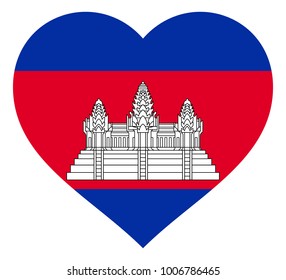 cambodia flag in heart vector illustration sign. Flag of cambodia in the shape of Heart with contrasting contour, symbol of love for his country or valentine day, patriotism.