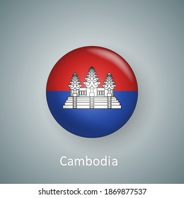 Cambodia flag icon circle 3d gradient isolated
