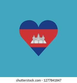 Cambodia flag icon in a heart shape in flat design. Independence day or National day holiday concept.
