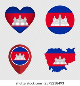 Cambodia Flag Icons Pack. Vector illustration.