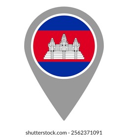 Cambodia flag location pin, flag application, Flag on Location Pin, graphic design, map pointer, vector illustration.