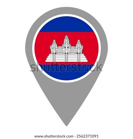 Cambodia flag location pin, flag application, Flag on Location Pin, graphic design, map pointer, vector illustration.