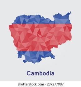 Cambodia flag map in geometric polygonal style.Abstract tessellation,background. Vector illustration EPS10