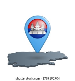 Cambodia flag map pin on white
