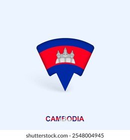 Projeto de ponteiro de mapa de bandeira do Camboja com sombra. Ilustrador de vetor.