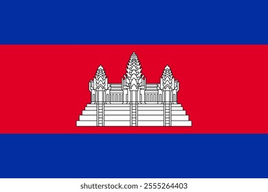 Cambodia flag in official colors, dimensions and aspect ratio. Vector flag symbolizing national pride, identity, heritage, patriotism and authority