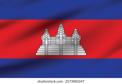 Cambodia flag official colors and proportion digital vector illustration. Pleated flag.