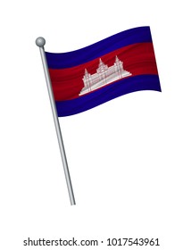 Cambodia flag on the flagpole. Official colors and proportion correctly. waving of Cambodia flag on flagpole, vector illustration isolate on white background.