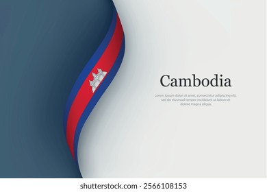 Cambodia flag on Waving ribbon. Template for independence day
