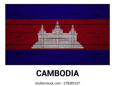 Cambodia flag on wood texture background - vector illustration