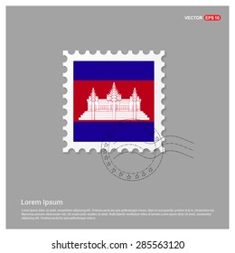 Cambodia Flag Postage Stamp on white background. Vector illustration.