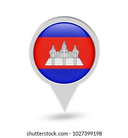 Cambodia Flag Round Pin Icon. Vector icon.