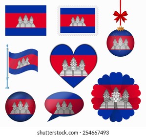 Cambodia flag set of 8 items vector