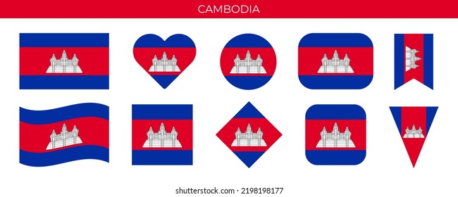 Cambodia flag set. Vector illustration isolated on white background