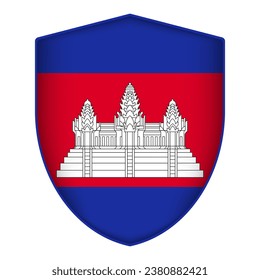 Cambodia flag in shield shape. Vector illustration.