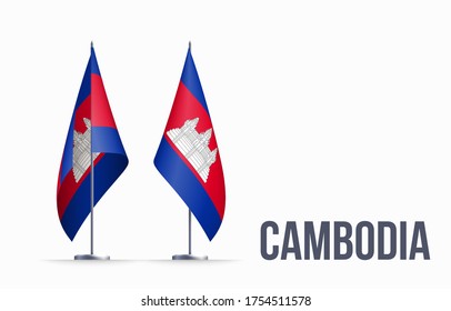 Símbolo del estado de la bandera de Camboya aislado en un cartel nacional de fondo. Tarjeta de saludo Día de la Independencia Nacional del Reino de Camboya. Cartel de ilustración con bandera de estado realista.