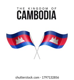 Cambodia flag state symbol isolated on background national banner. Greeting card National Independence Day of the Kingdom of Cambodia. Illustration banner with realistic state flag.