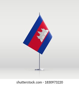 Cambodia flag state symbol isolated on background national banner. Greeting card National Independence Day of the Kingdom of Cambodia. Illustration banner with realistic state flag.