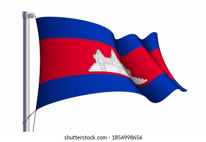 Cambodia flag state symbol isolated on background national banner. Greeting card National Independence Day of the Kingdom of Cambodia. Illustration banner with realistic state flag.